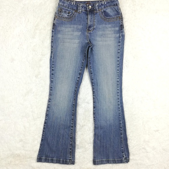 Kikit Womens Jeans Flare Boot Cut Blue Denim Floral Embroidered Studded Mid 6 - Picture 1 of 10